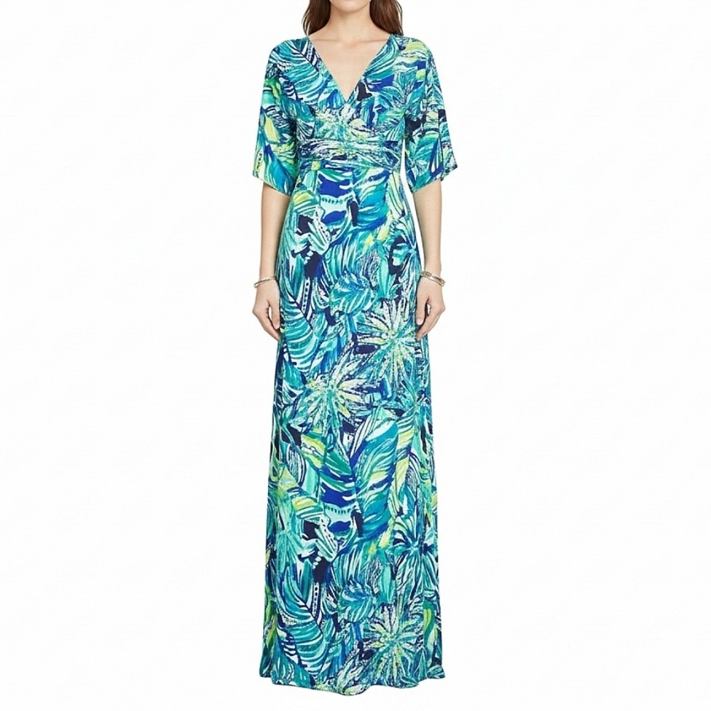 Lilly Pulitzer Parigi Maxi Dress Kimono‎ Sleeve Bright Navy Armadilly Dally